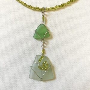 Vintage Bottle Sea Glass Necklace Emerald Green Ocean Boho Summer Mermaid